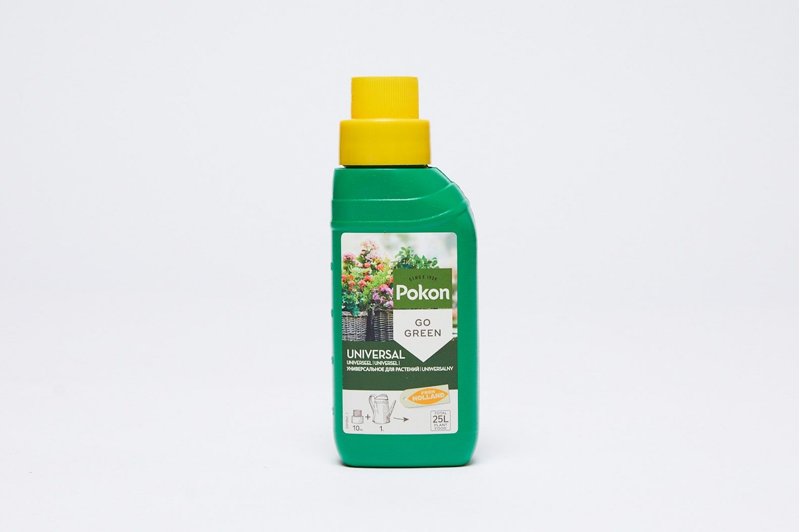 A 250ml bottle of Pokon plant fertiliser on a studio background